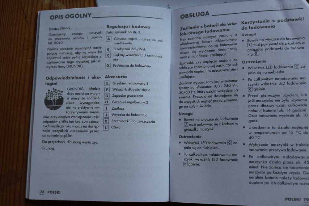 Golarka,maszynka,aparat do przycinania włosów i brody,Grundig MC 6040