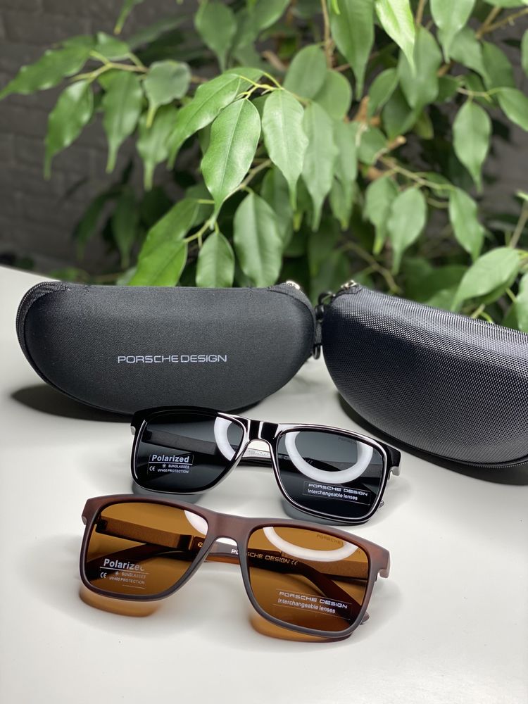 Солнцезащитные очки PORSCHE черные коричневые POLAROID с поляризацией