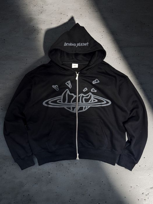 Оверсайз зіп худі Broken Planet чорна кофта зіпка bershka Hoodie Drip