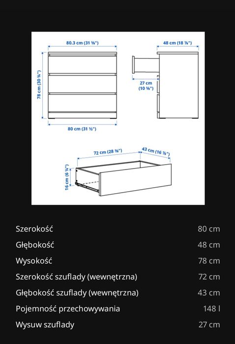 Komoda biała Malm 3 szuflady