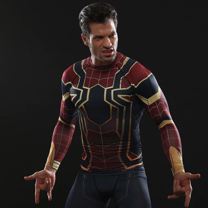 Koszulka Termoaktywna NA SIŁOWNIE Rashguard Spider-man złoty długi