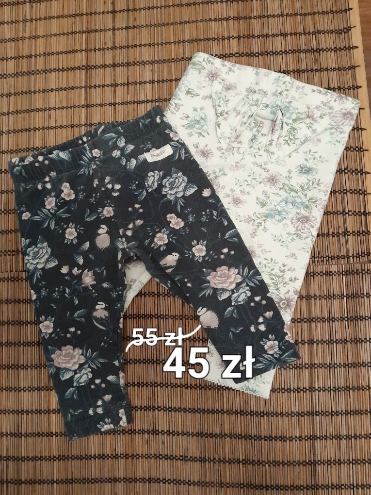 Legginsy newbie 68 kwiaty jasne i ciemne kokarda kroszetka 2 sztuki