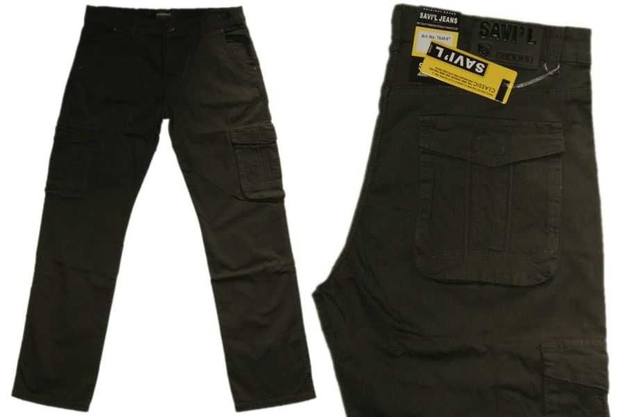 Duże BOJÓWKI MĘSKIE ze STRECZEM 3XL W40 pas 102-106 cm ciemne KHAKI