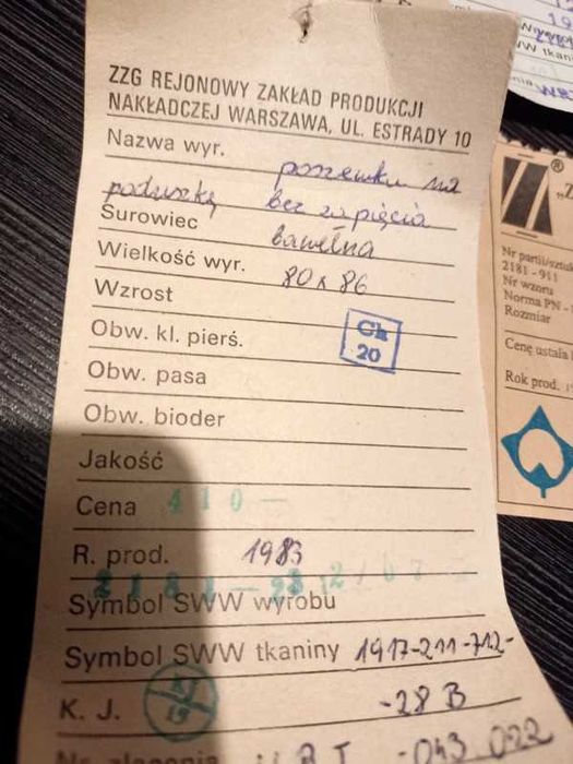 Zabytek kartki metki od poszewek vintage PRL