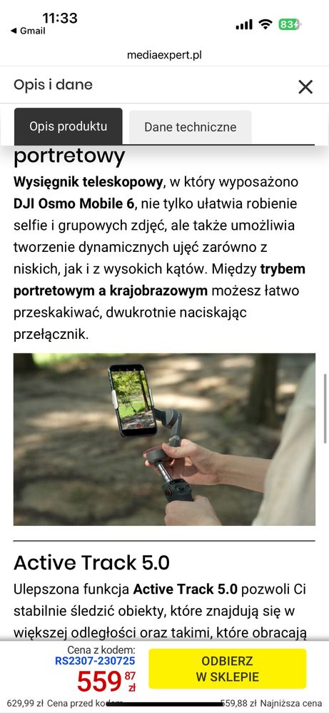 Gimbal ręczny DJI Osmo mobile 6