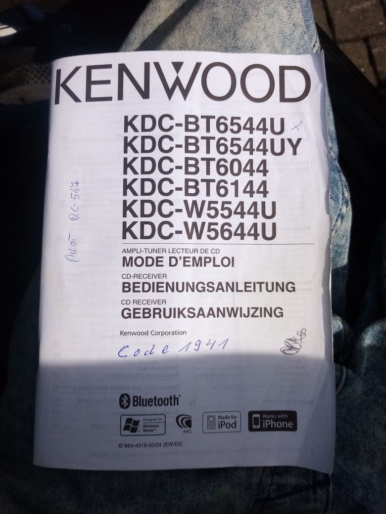 Radio Kenwood KDC-BT6544U z pilotem  USB/AUX/CD