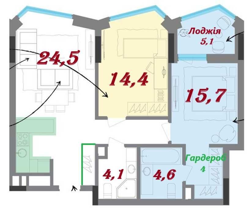 Бізнес клас.   ЖК TIME.  2к-75кв. Центр. Площа Украинских Героїв 10хв