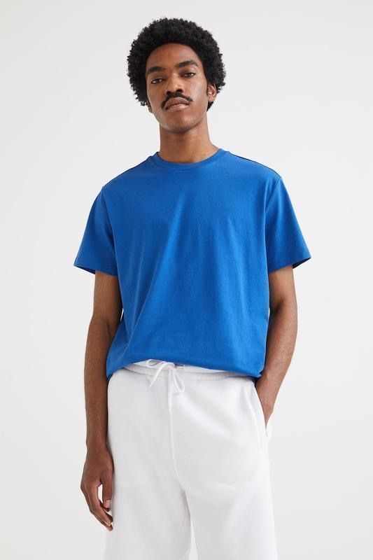 Чоловіча синя футболка regular fit h&m футболка з круглим вирізом стан