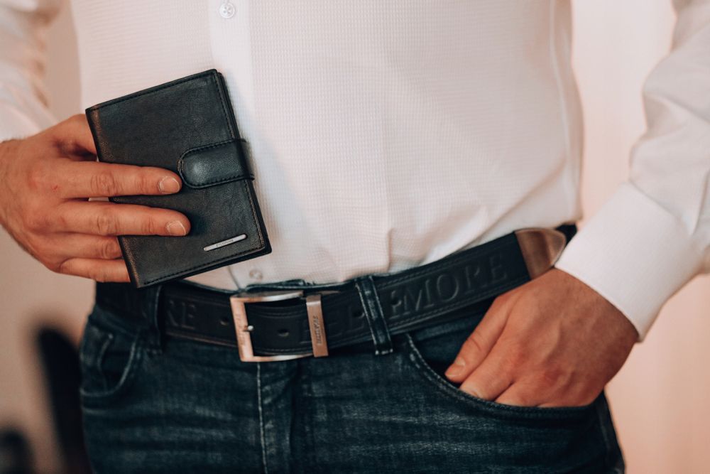 BELTIMORE 115 130 pasek do spodni jeans skórzany pas skóra granatowy