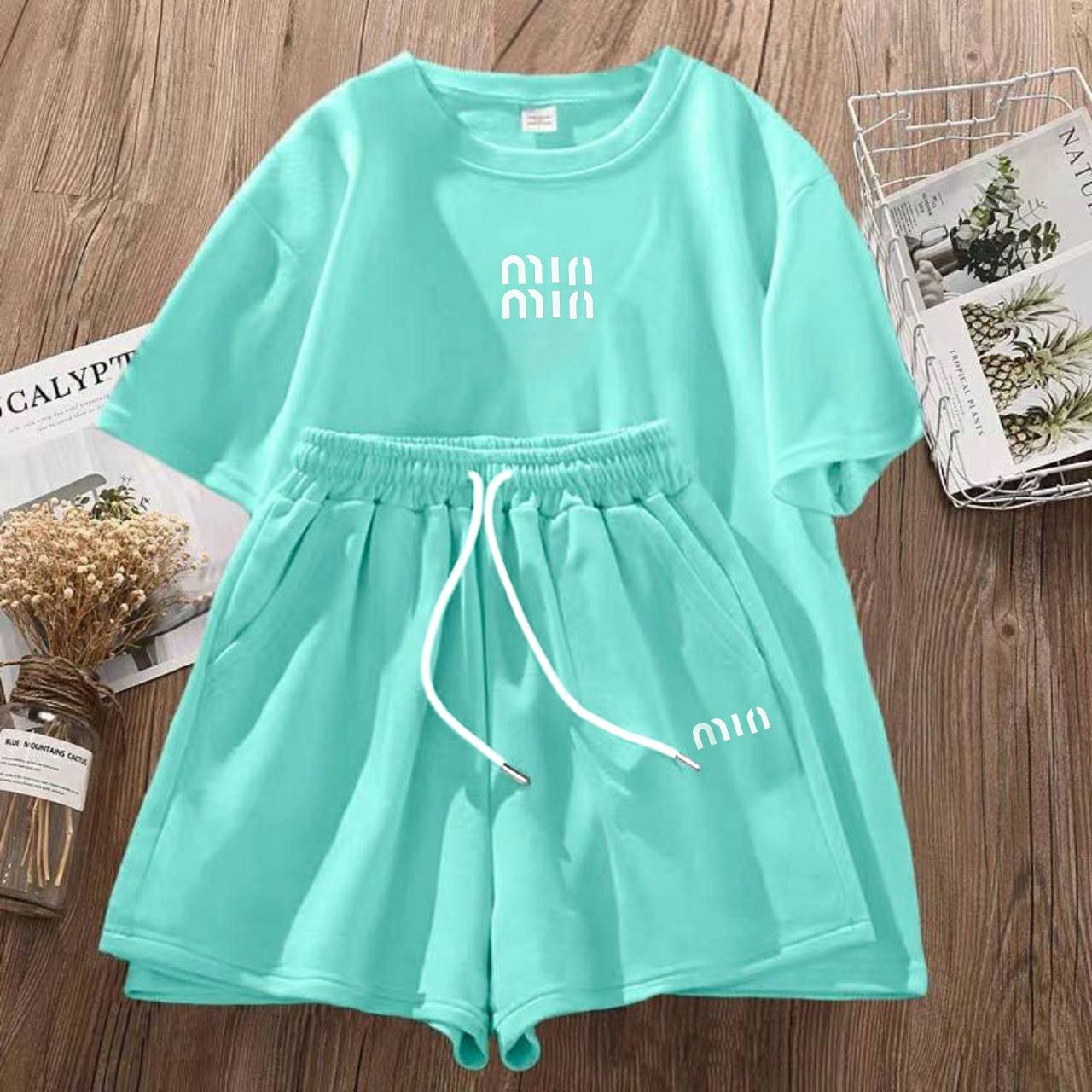 ‼️ Жіночий костюм miu miu: футболка+шорти. Р.42-44, 46-48, 50-62