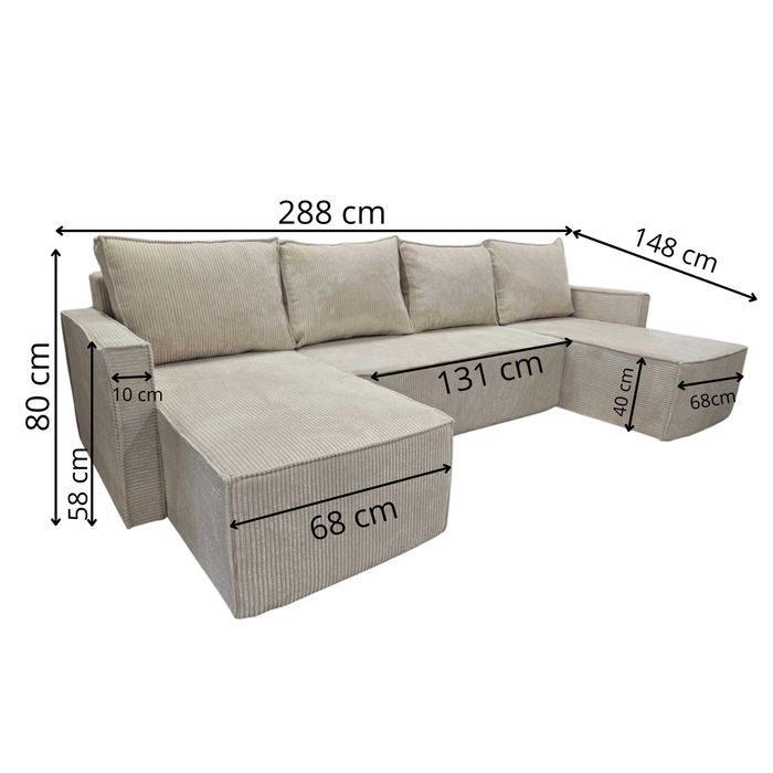 Sztruksowy narożnik rozkładany Luna U, transport na cały kraj