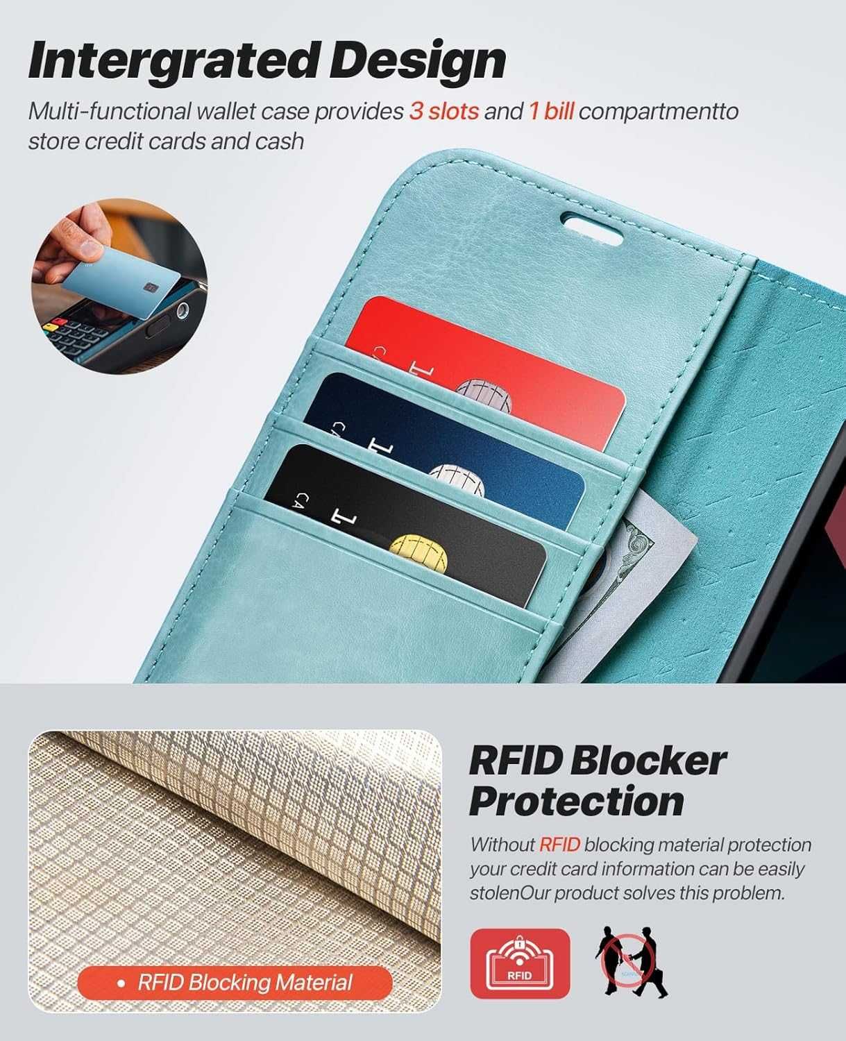 Ocase etui skórzane magsafe iPhone 12 / 12 Pro stojak miętowe RFID 2w1