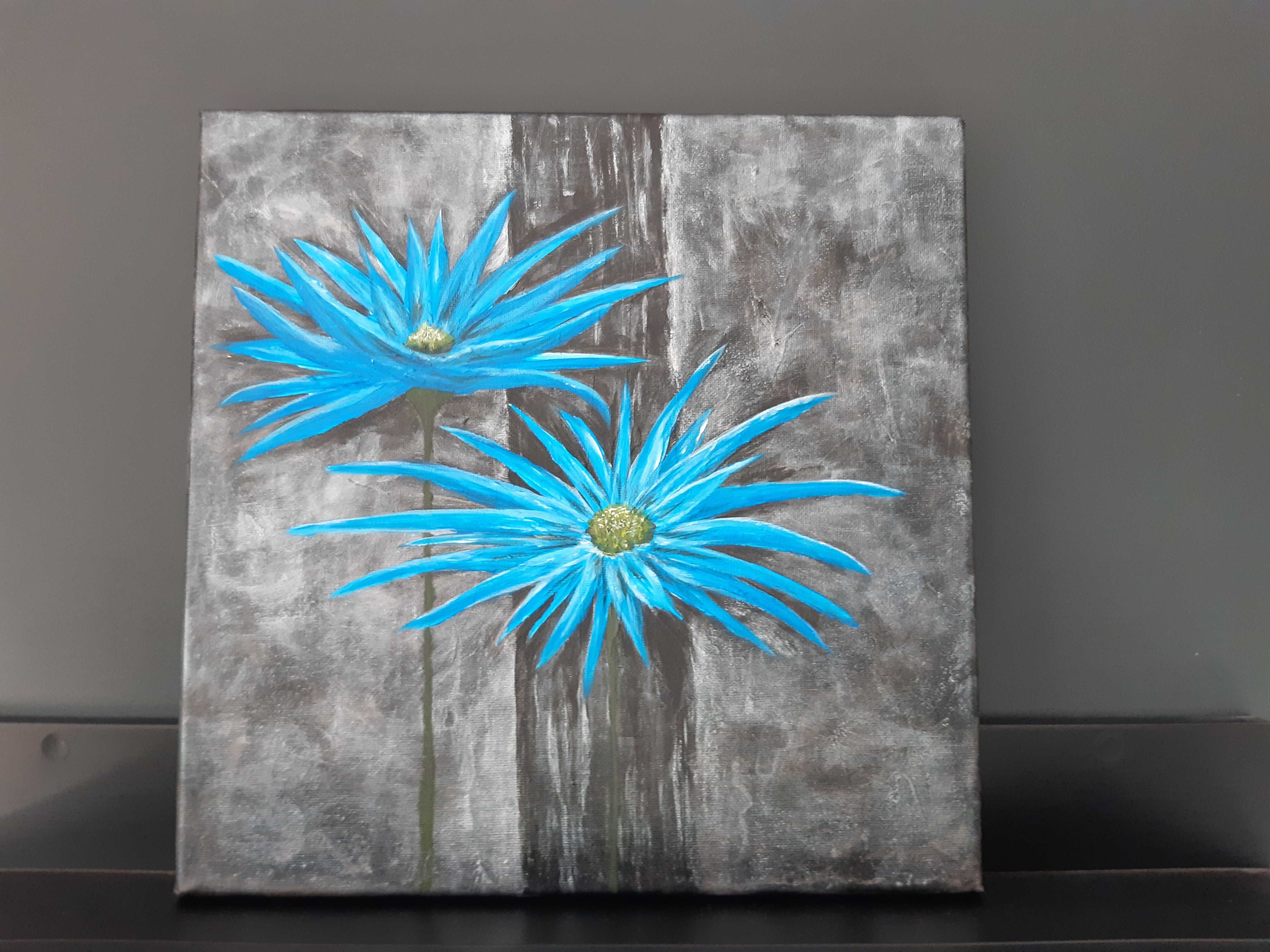 Obraz niebieski kwiat handmade abstrakcja
