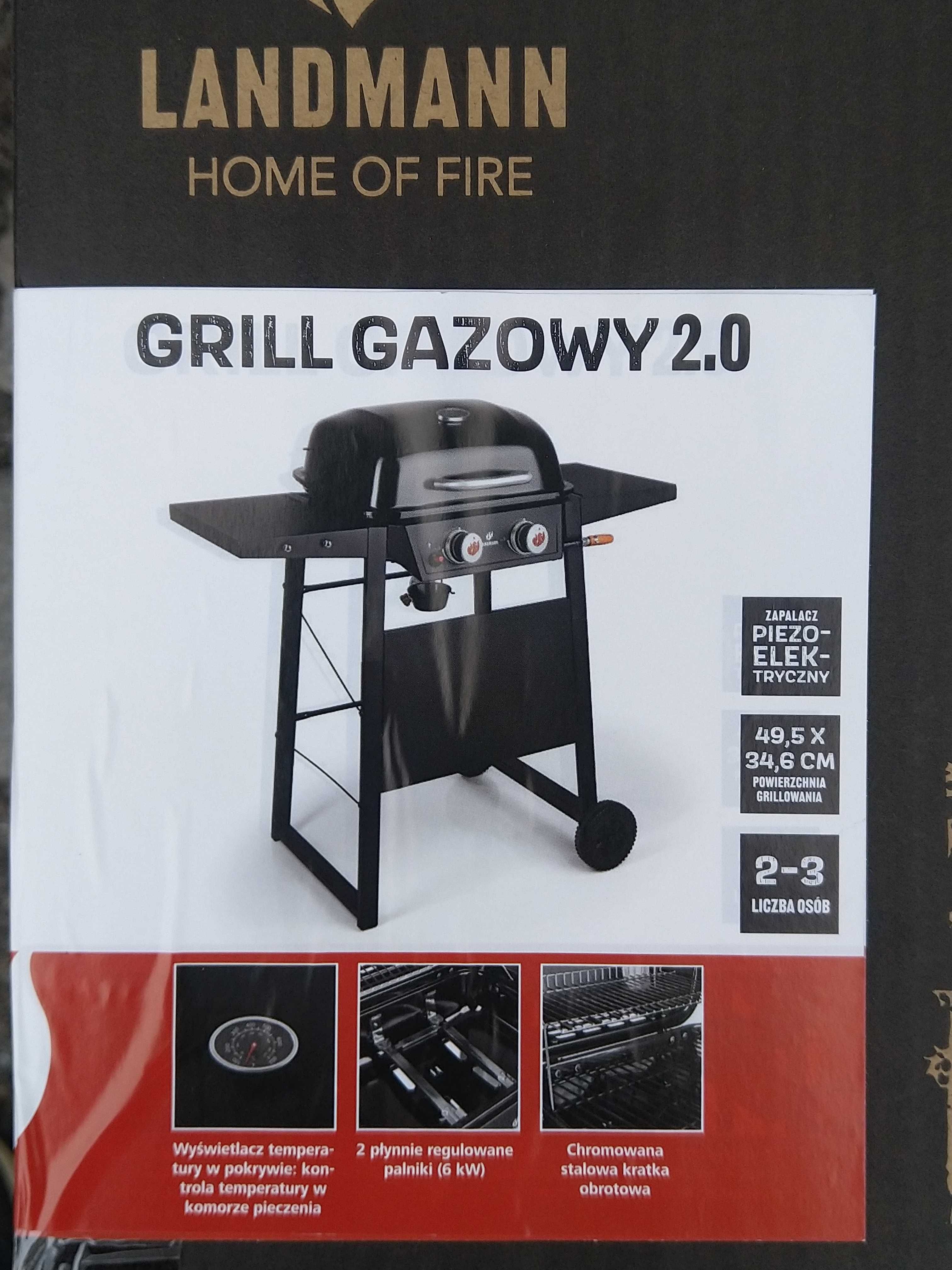 OKAZJA Grill gazowy 2.0 6kW dwa palniki wyświetlacz temp. termostat