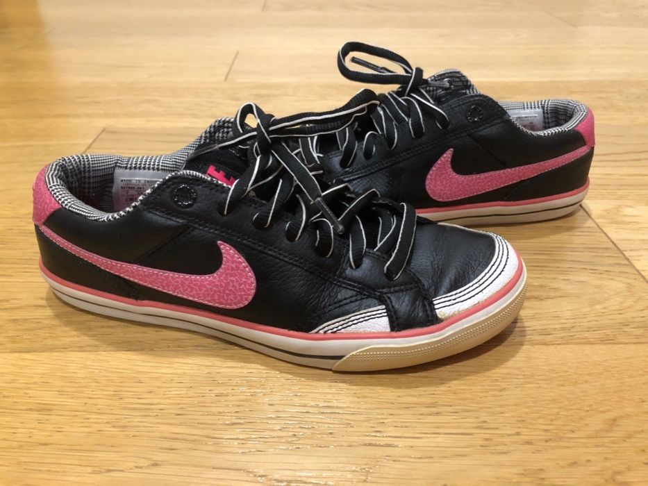 Czarne (różowe) skórzane buty sportowe przed kostkę, NIKE, 38 (24cm)