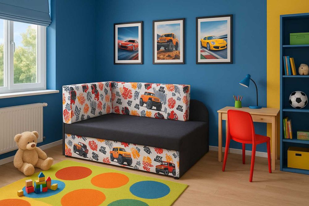 łóżko dziecięce tapicerowane z pojemnikiem sofa dziecięca tapicerowana
