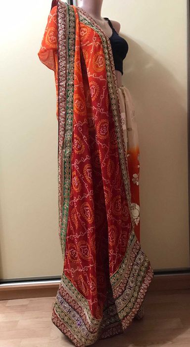 Сари Индия шикарное расшито серебряной нитью и паетками 5,55х1,10м