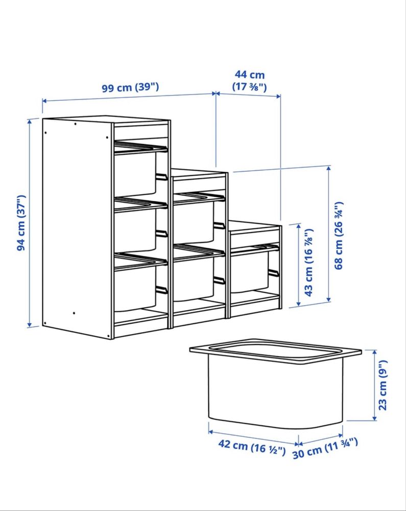 Regał na zabawki Ikea Trofast z pojemnikami biały