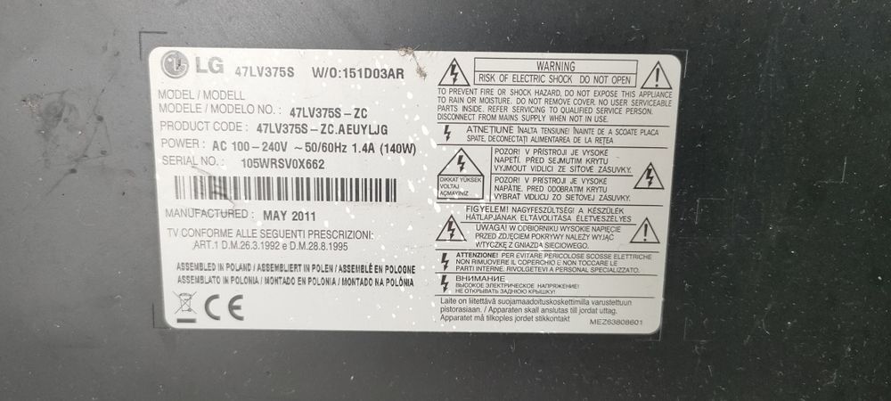 TV LG 47LV375S 119,4 cm (47") COM AVARIA