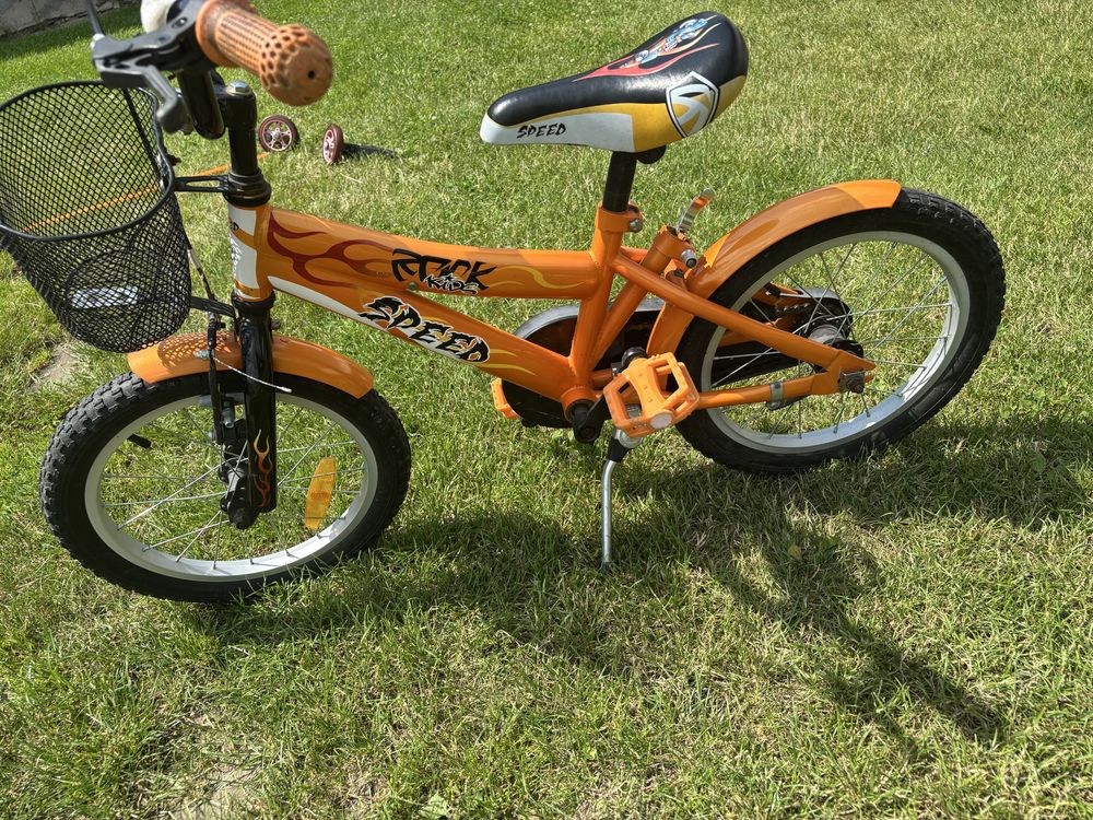 Rower dziecięcy 16” Rock Kids Speed – koszyk, kółka, kij