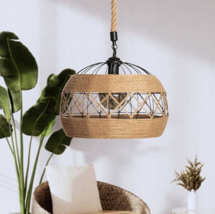 BOHO 30 cm LAMPA WISZĄCA W Oplocie JUTOWYM Do Salonu Baru Nowa