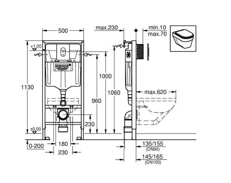 Инсталляция GROHE Rapid SL 38772001 + кнопка