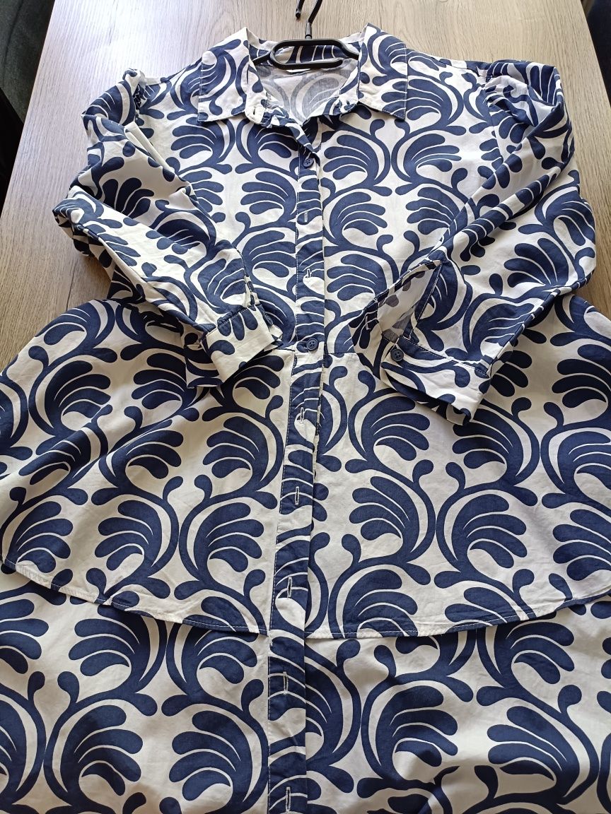 Sukienka koszulowa z falbanką wzór Boho r. XL Zara