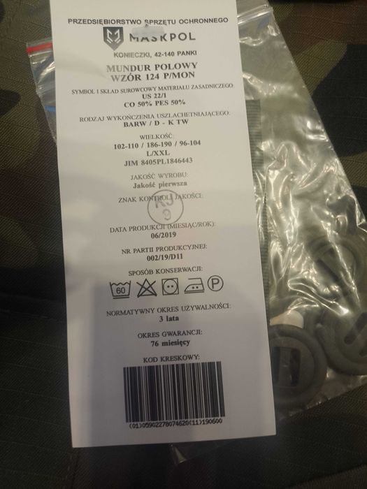 Mundur polowy wojska polskieg całoroczny w wzorze 124 P/MON roz. L/XXL