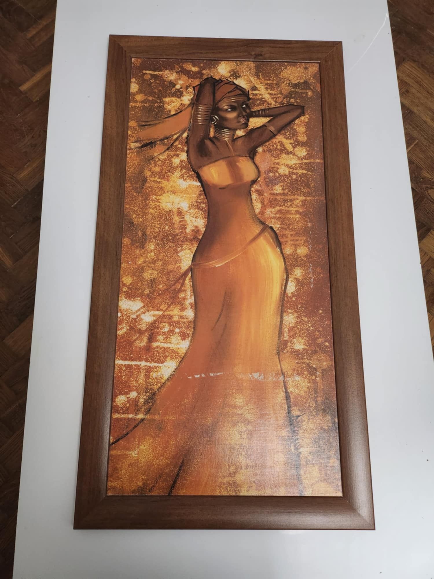 Obraz w drewnianej ramie etniczny 40x80 stan bdb