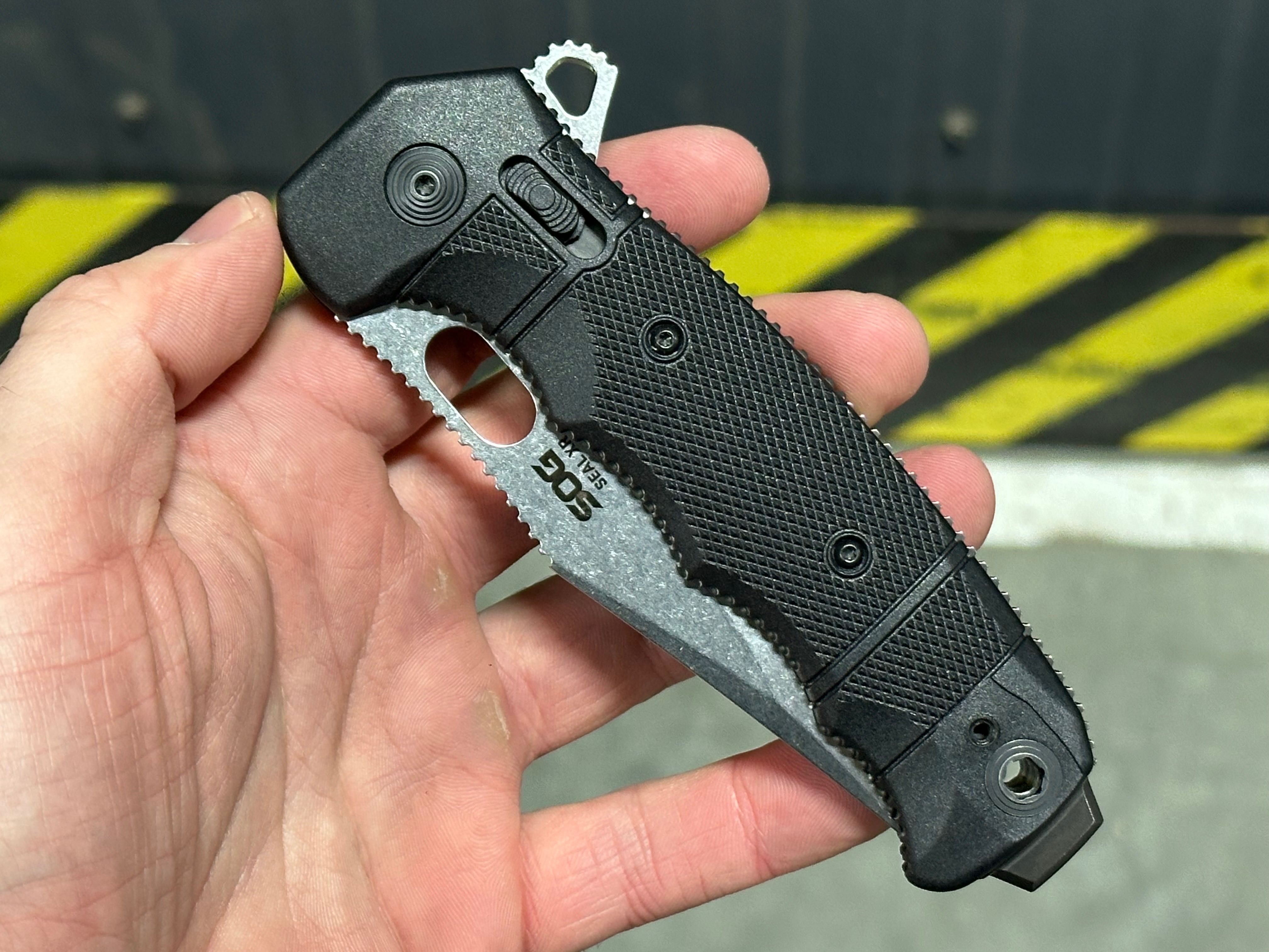 SOG Seal XR Flipper XR-Lock Knife Black GRN 3.9" Stonewash S35VN