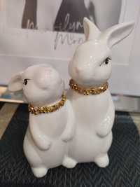 Króliczki ceramiczne białe z kryształkami złote królik jak Home&You