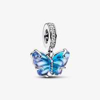 Charms -zawieszka Motyl z niebieskiego szkła Murano srebro S925