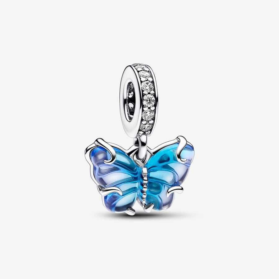 Charms -zawieszka Motyl z niebieskiego szkła Murano srebro S925