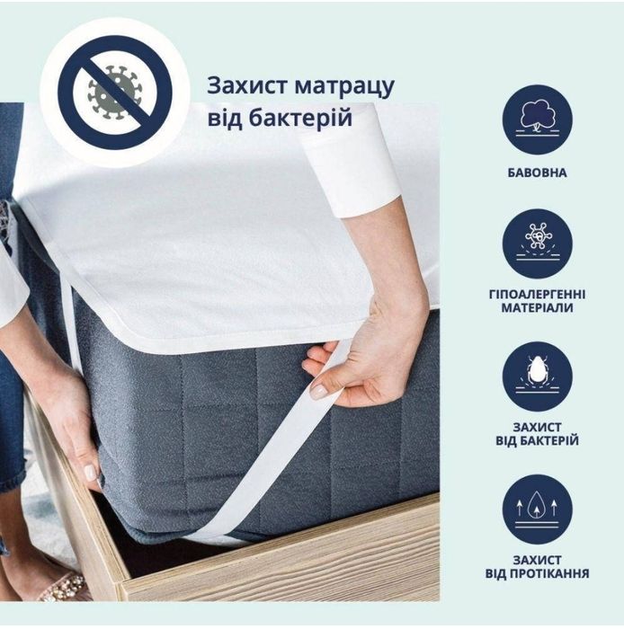 НАМАТРАСНИК АКВАСТОП махровий на 4 резинках по кутах готельний АКЦІЯ!