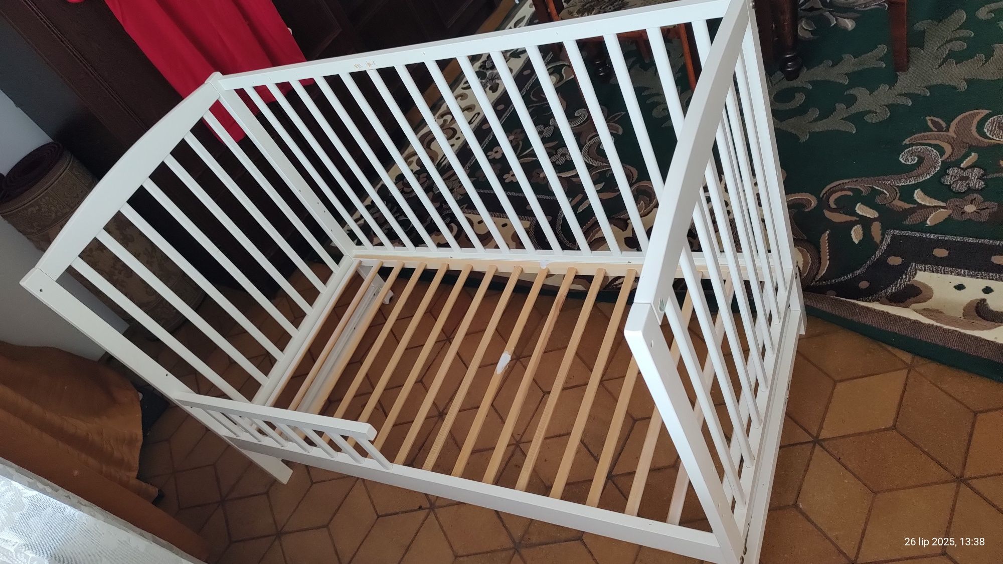 Łóżeczko dziecięce białe z szufladą 65x125 materac 60x120