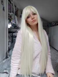 Długa blond peruka z grzywką WIG jasny blond cosplay