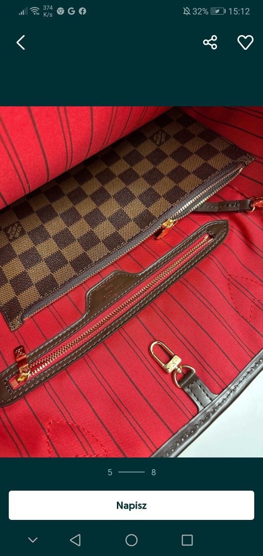 Torebka 44 cm Louis LV Vuitton Krata monogram brąz  neverfull