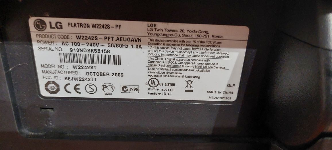 Monitor LG FLATRON W2242S
