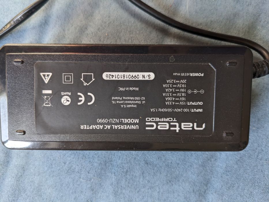 Uniwersalny zasilacz do laptopa 65W Natec TORPEDO (wtyki)