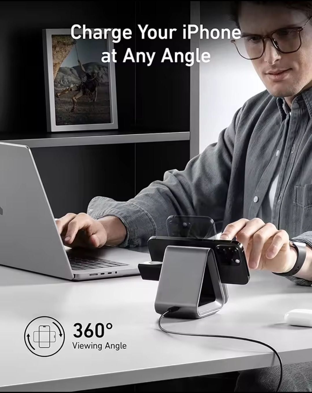 Безпровідна зарядка Anker 737 MagGo MagSafe 15 W 3 в 1 для iPhone, год