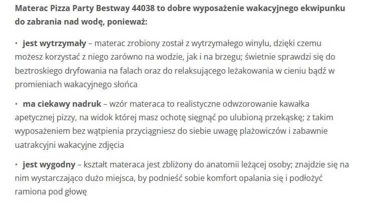 Materac nadmuchiwany do pływania pizza, Bestway