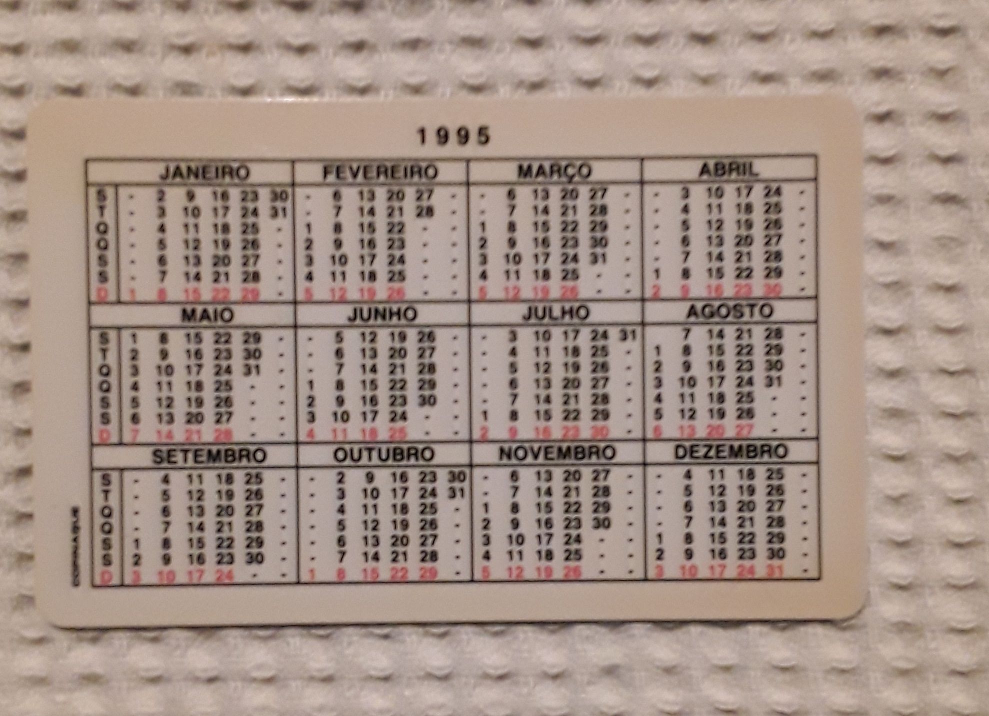 Calendário de bolso TACV - Cabo Verde Airlines, ano 1995