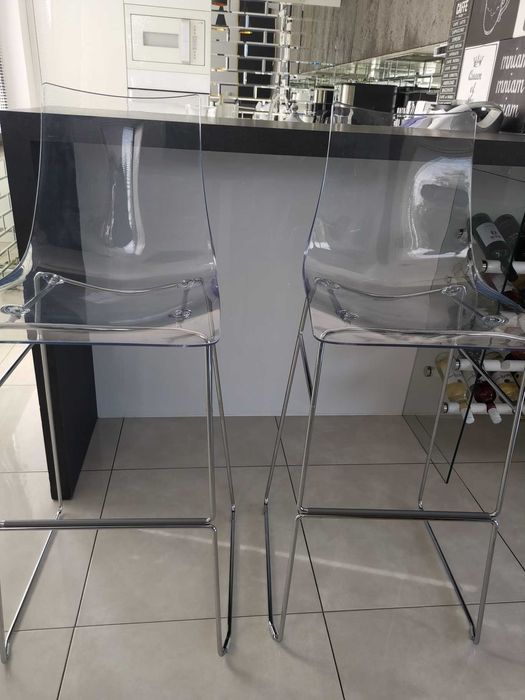 Zestaw Hokery 80cm transparentny chrom Zebra Anitshock wysoki 2 sztuki
