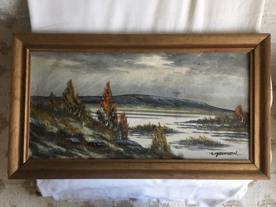 Obraz na płótnie z drewnianą ramą o wymiarach 70x40cm, około 1980 rok