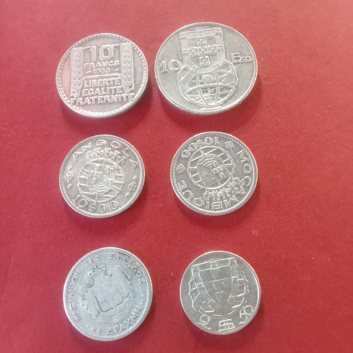 lote em prata 6 moedas diversos paises