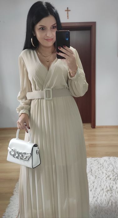 Sukienka długa maxi plisowany dół wesele komunia chrzciny