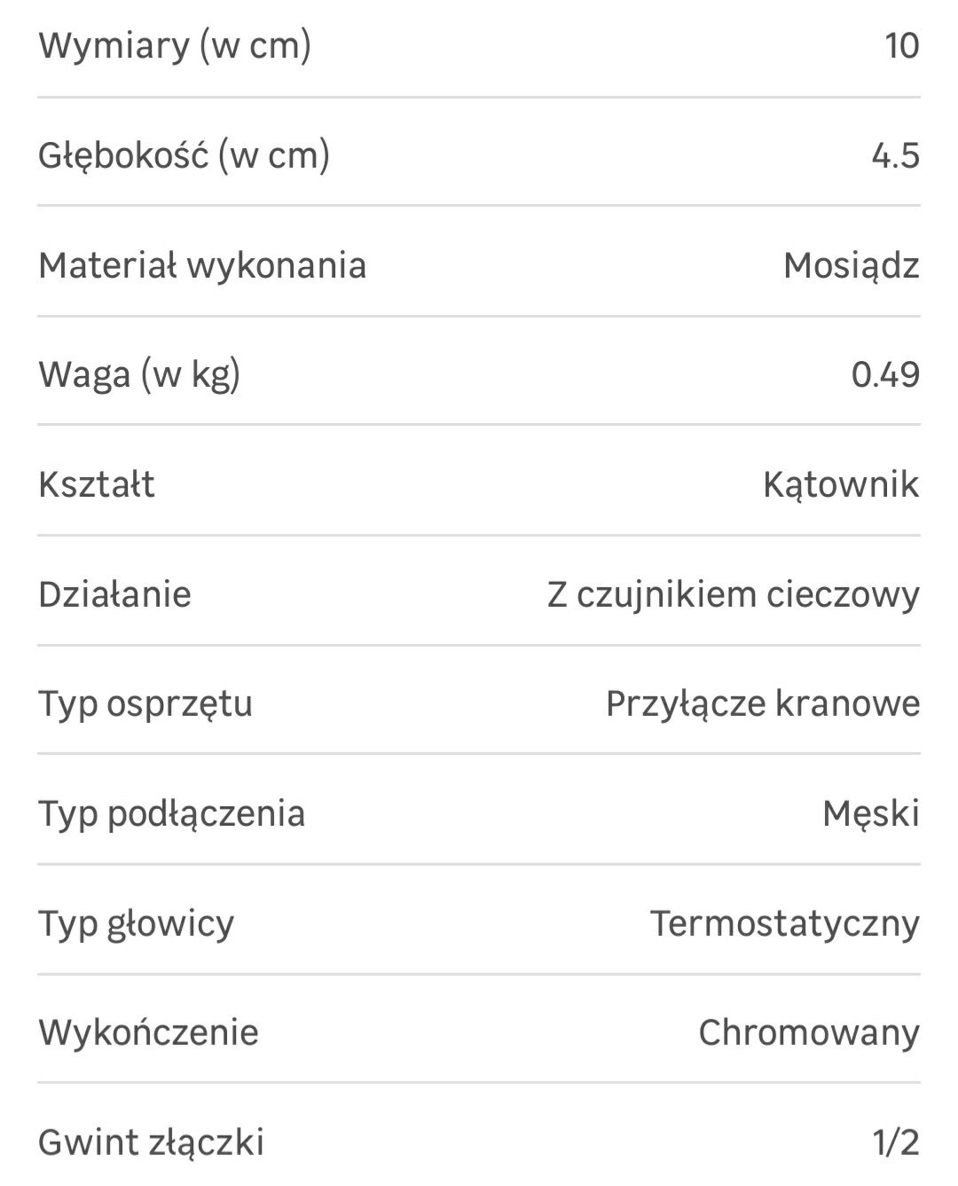 Zestaw termostatyczny KĄTOWY 1/2