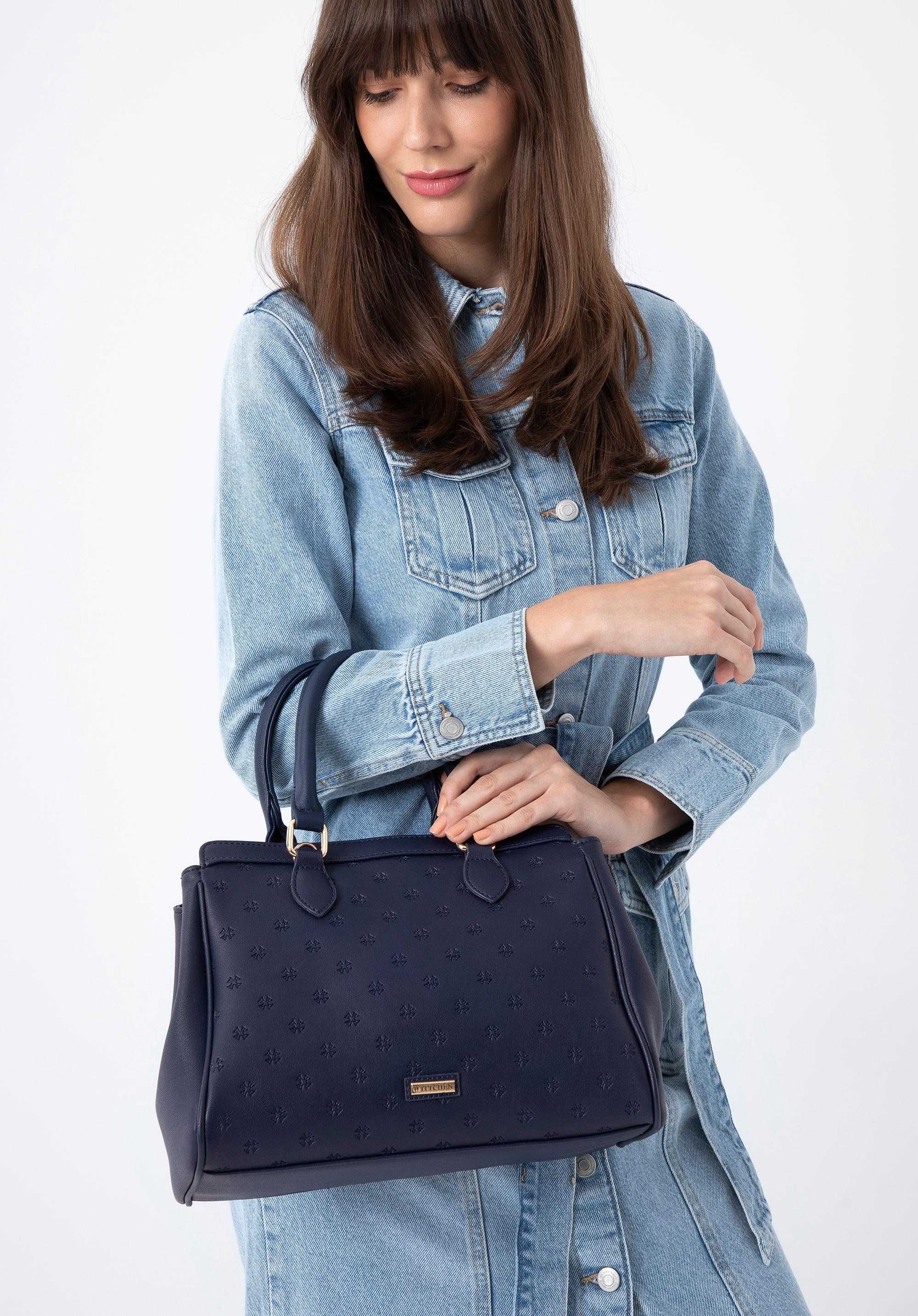 ZARA LUKSUSOWA Torebka z monogramem granatowa