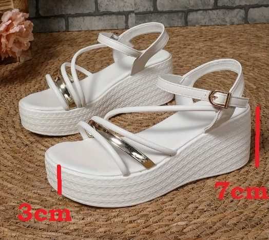 *_* Sandały damskie 2025 białe w cienkie paski, rozm. 39, używane raz