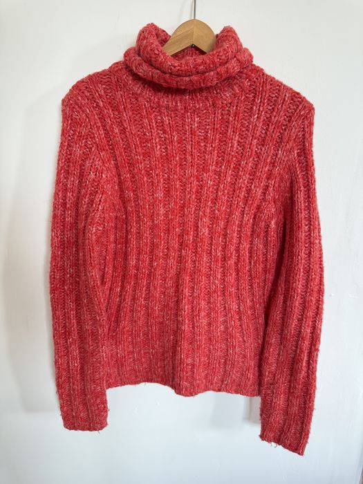 Sweter golf H&M czerwony gruby splot ciepły na zimę zimowy